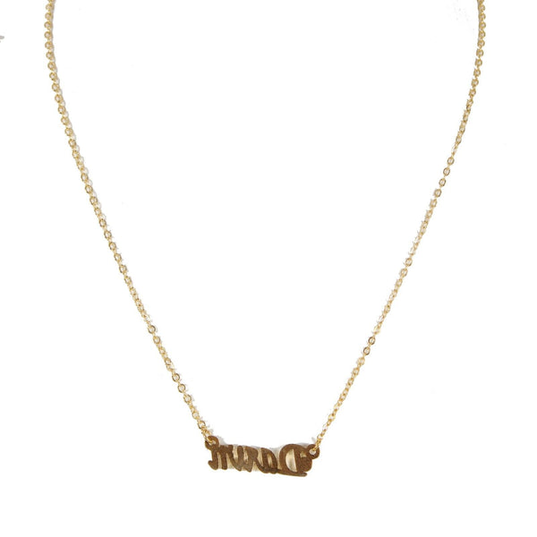 DAWN NEW Name Goldtone Rhinestone Accent 18" w 1.5" Ring Ext Necklace