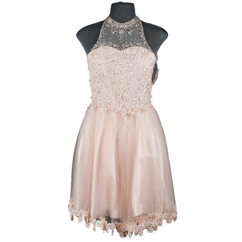 Bliss NEW $90 Sz 14 Girls Pink Rhinestones Tulle Lined 100% Poly Halter Dress