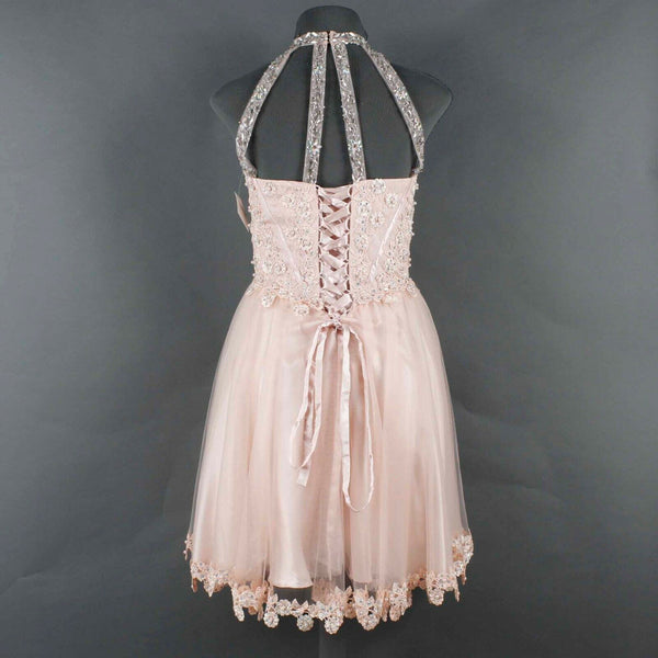 Bliss NEW $90 Sz 14 Girls Pink Rhinestones Tulle Lined 100% Poly Halter Dress