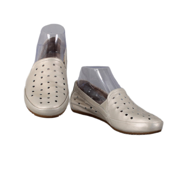 Ziera Flats Lita Sz 37 W Cream Metallic Perforated Slip On Leather Loafer Flats