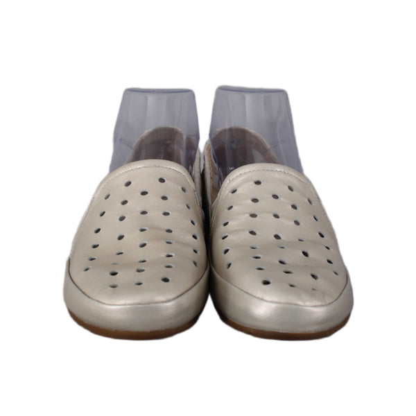 Ziera Flats Lita Sz 37 W Cream Metallic Perforated Slip On Leather Loafer Flats