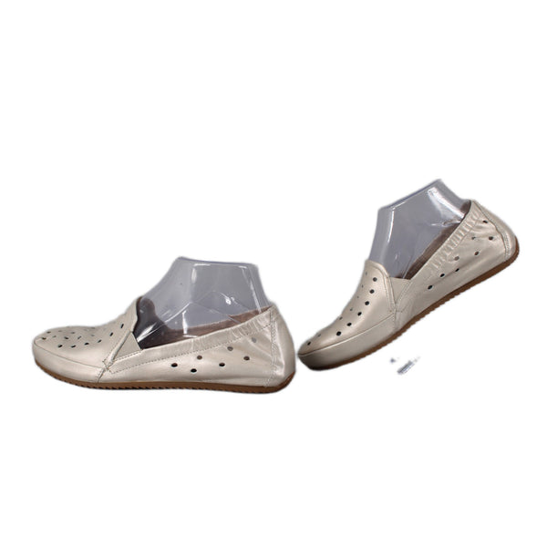 Ziera Flats Lita Sz 37 W Cream Metallic Perforated Slip On Leather Loafer Flats