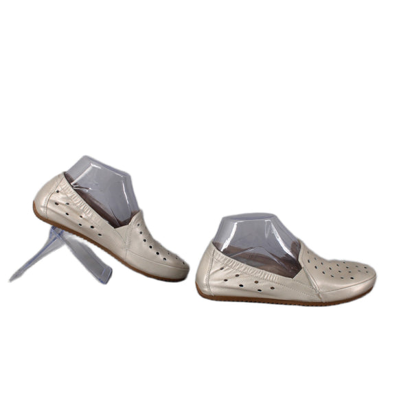 Ziera Flats Lita Sz 37 W Cream Metallic Perforated Slip On Leather Loafer Flats
