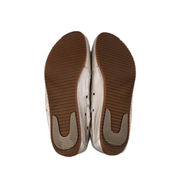 Ziera Flats Lita Sz 37 W Cream Metallic Perforated Slip On Leather Loafer Flats