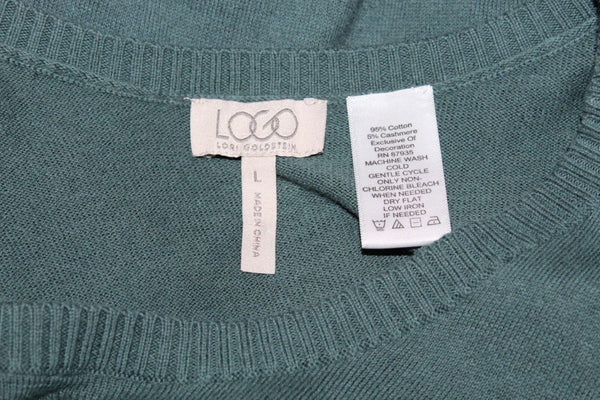 LOGO L Teal Black Lace Chiffon Asym Flounce Cotton Cashmere Sweater