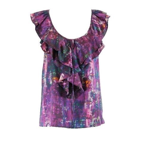 Theory Sz S NEW $215 Arnalda Black Cherry Multicolor 100% Silk Ruffle Top