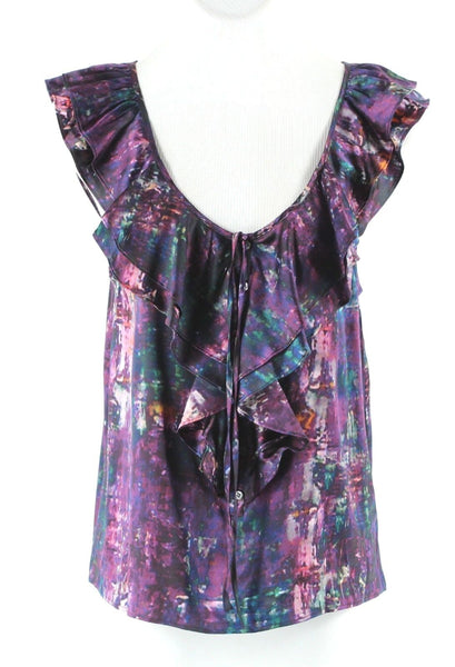 Theory Sz S NEW $215 Arnalda Black Cherry Multicolor 100% Silk Ruffle Top