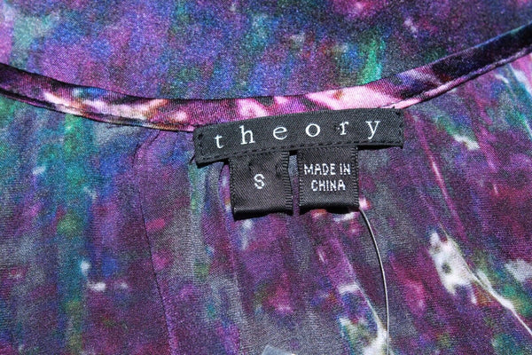 Theory Sz S NEW $215 Arnalda Black Cherry Multicolor 100% Silk Ruffle Top