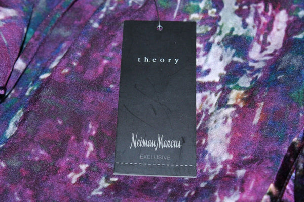 Theory Sz S NEW $215 Arnalda Black Cherry Multicolor 100% Silk Ruffle Top