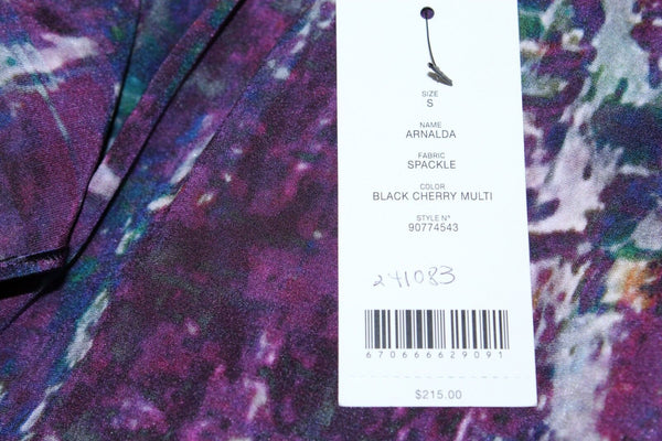 Theory Sz S NEW $215 Arnalda Black Cherry Multicolor 100% Silk Ruffle Top