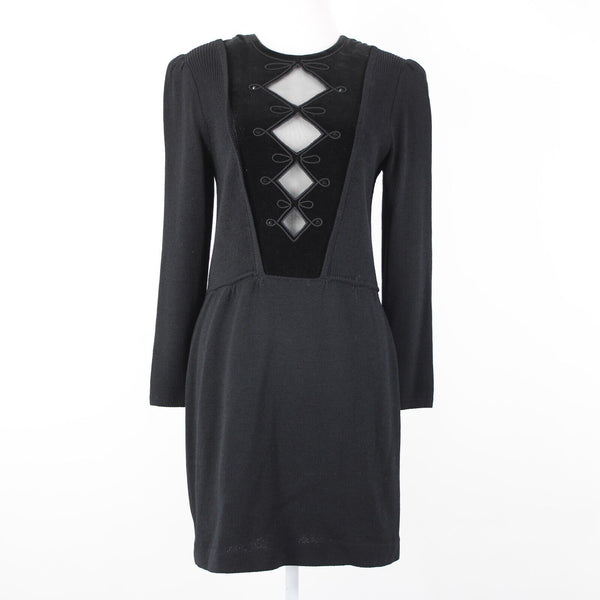 St John Evening For I Magnin Sz 8 Black Keyhole Neckline Santana Knit Dress