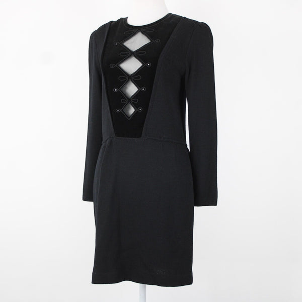 St John Evening For I Magnin Sz 8 Black Keyhole Neckline Santana Knit Dress