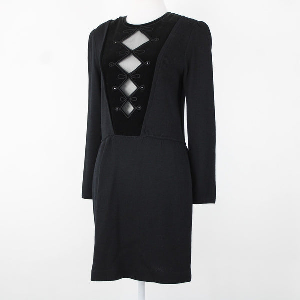 St John Evening For I Magnin Sz 8 Black Keyhole Neckline Santana Knit Dress