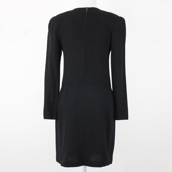 St John Evening For I Magnin Sz 8 Black Keyhole Neckline Santana Knit Dress