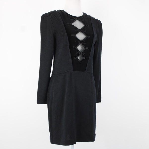 St John Evening For I Magnin Sz 8 Black Keyhole Neckline Santana Knit Dress