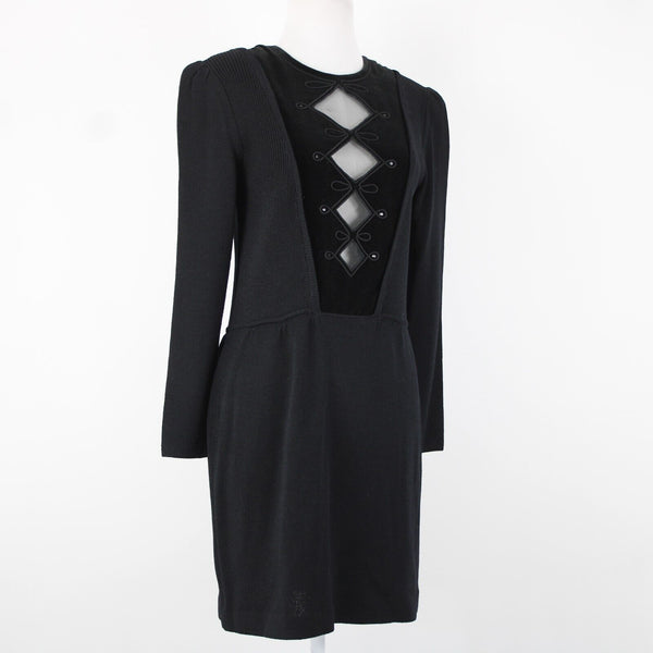 St John Evening For I Magnin Sz 8 Black Keyhole Neckline Santana Knit Dress