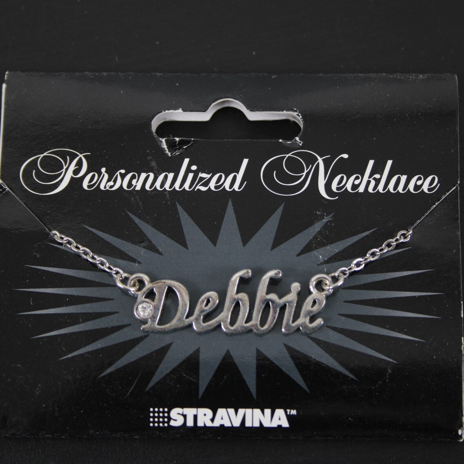 DEBBIE Name Silvertone Rhinestone 14.5" w 4.5" Multi Ring Ext Necklace