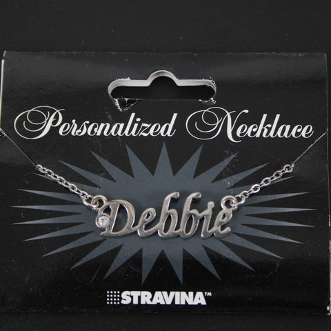 DEBBIE Name Silvertone Rhinestone 14.5" w 4.5" Multi Ring Ext Necklace