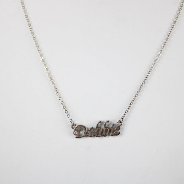 DEBBIE Name Silvertone Rhinestone 14.5" w 4.5" Multi Ring Ext Necklace