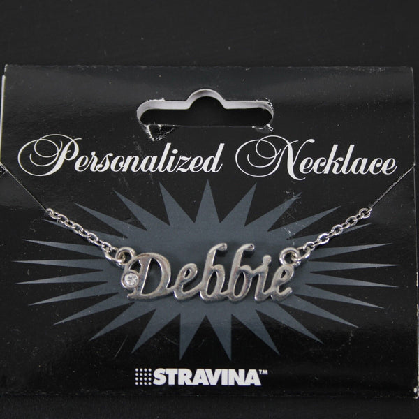 DEBBIE Name Silvertone Rhinestone 14.5" w 4.5" Multi Ring Ext Necklace