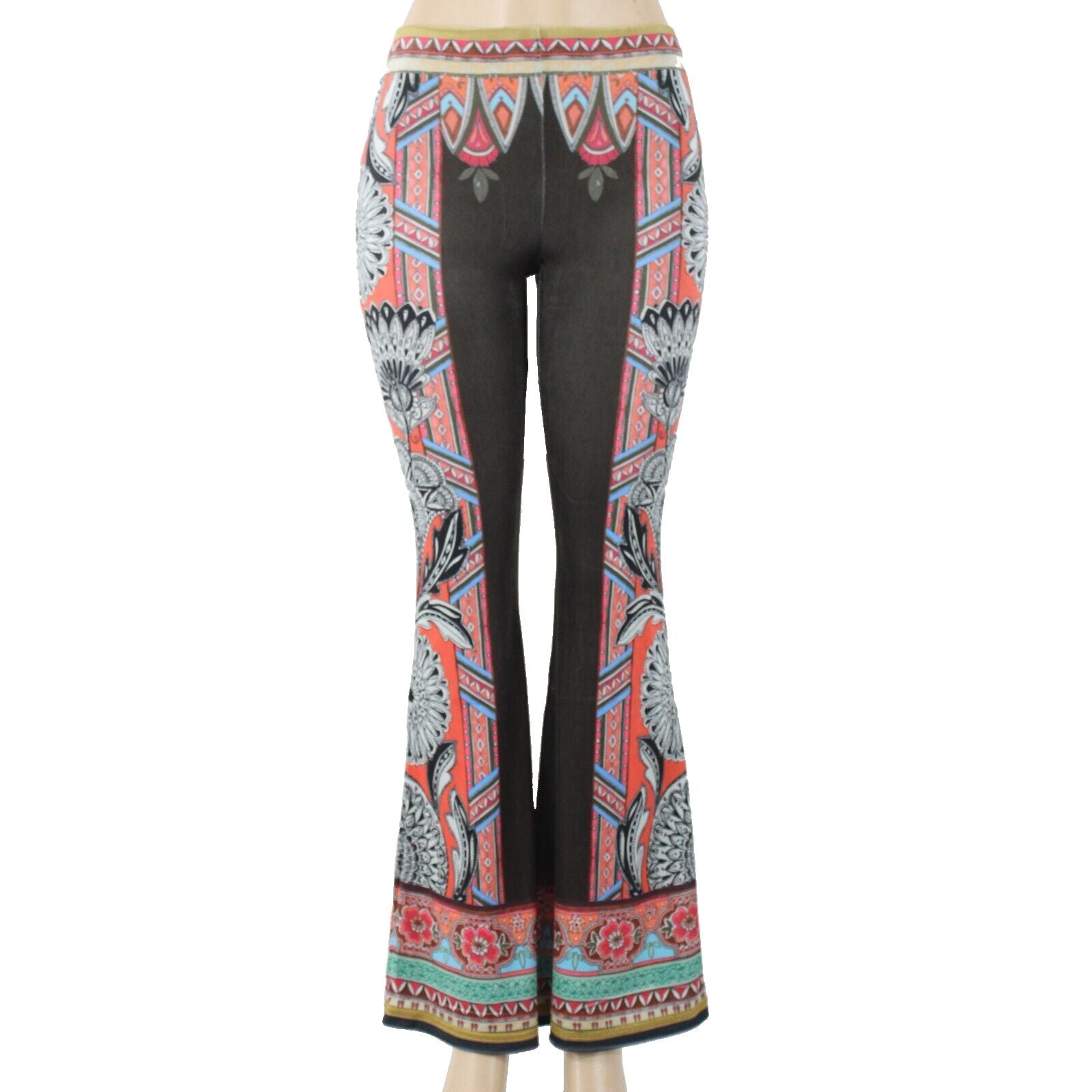 Peachpuff NEW Sz S X 32 Green Multicolor Velour Pull On Boot Cut Polyester Pant