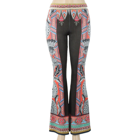 Peachpuff NEW Sz S X 32 Green Multicolor Velour Pull On Boot Cut Polyester Pant