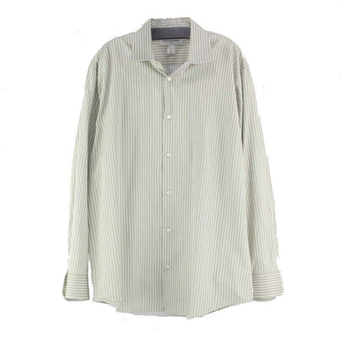 Banana Republic Sz XL 17-17.5 Moss White Stripe 100% Cotton Men's Shirt