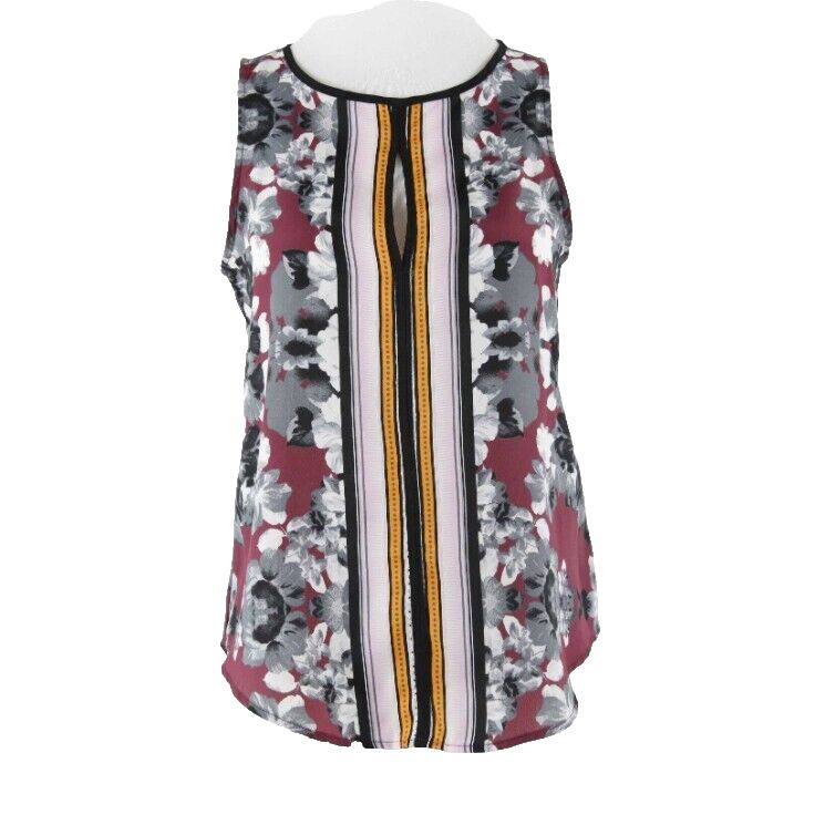 Mossimo Sz XS Purple Multi Floral Front Key Hole 100% Polyester Top