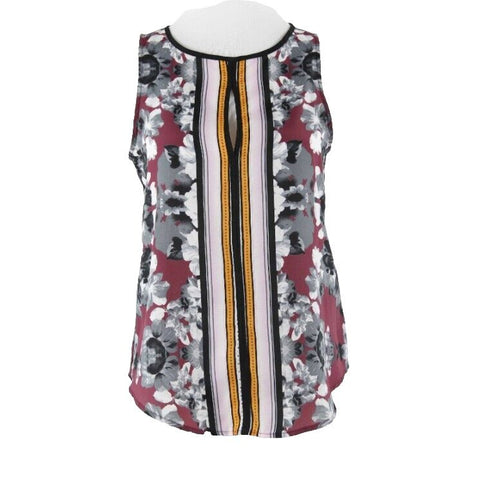 Mossimo Sz XS Purple Multi Floral Front Key Hole 100% Polyester Top