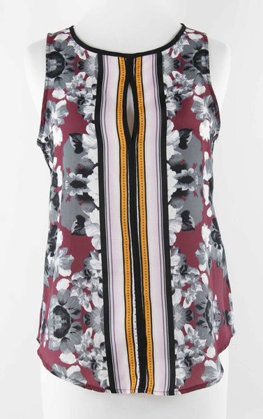 Mossimo Sz XS Purple Multi Floral Front Key Hole 100% Polyester Top