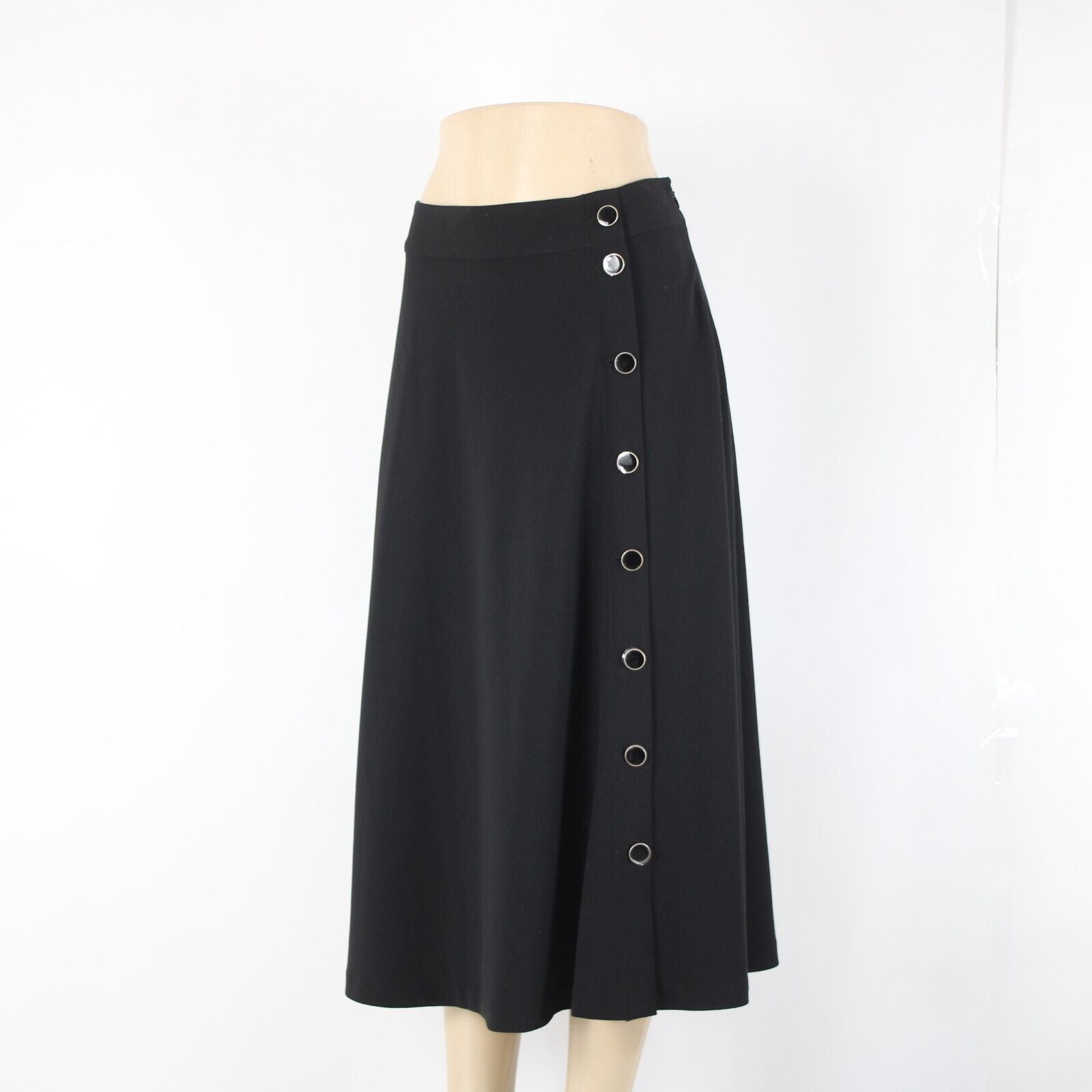Talbots NEW $100 Black Silver Enamel Button Detail Unlined Poly Spandex Skirt
