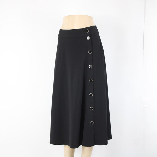 Talbots NEW $100 Black Silver Enamel Button Detail Unlined Poly Spandex Skirt