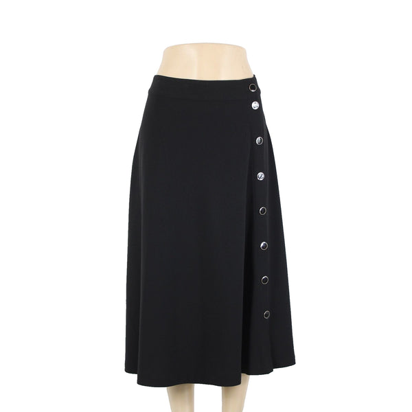 Talbots NEW $100 Black Silver Enamel Button Detail Unlined Poly Spandex Skirt