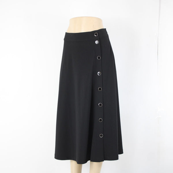Talbots NEW $100 Black Silver Enamel Button Detail Unlined Poly Spandex Skirt