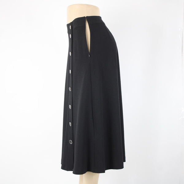Talbots NEW $100 Black Silver Enamel Button Detail Unlined Poly Spandex Skirt
