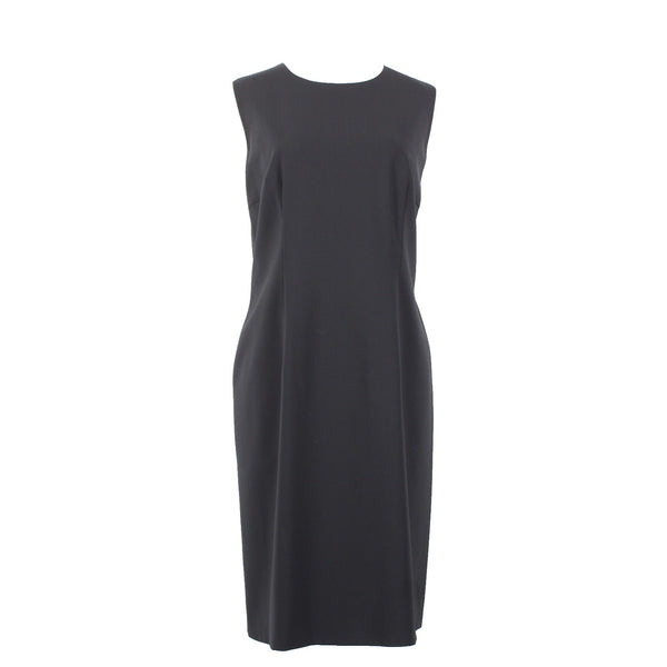 Boss Dress Sz 10 Black Unlined Simple Sleeveless Virgin Wool Knee Length Dress