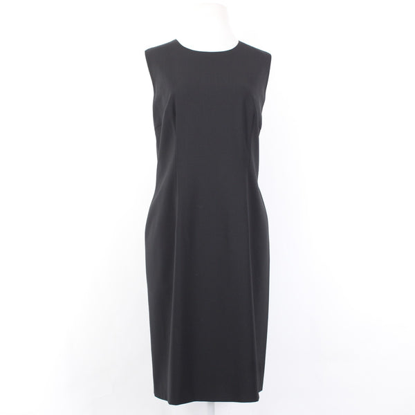 Boss Dress Sz 10 Black Unlined Simple Sleeveless Virgin Wool Knee Length Dress