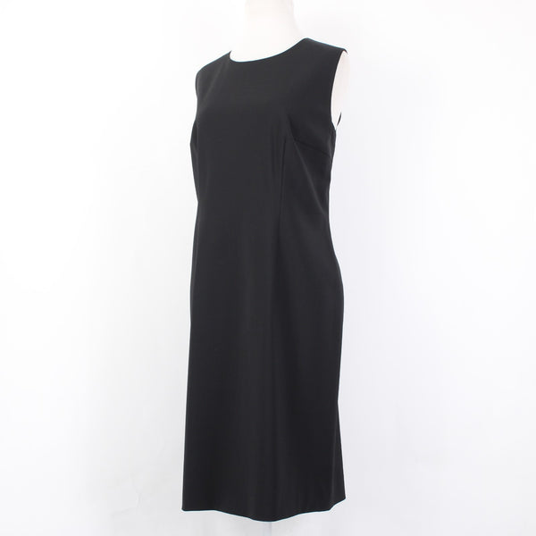 Boss Dress Sz 10 Black Unlined Simple Sleeveless Virgin Wool Knee Length Dress