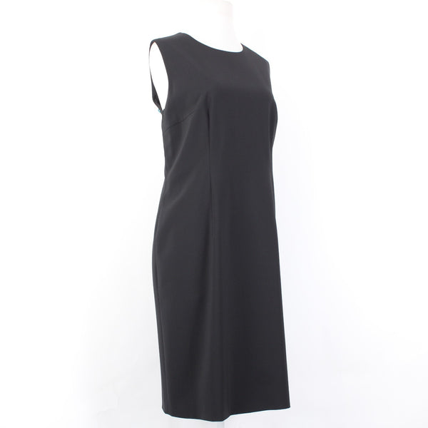 Boss Dress Sz 10 Black Unlined Simple Sleeveless Virgin Wool Knee Length Dress