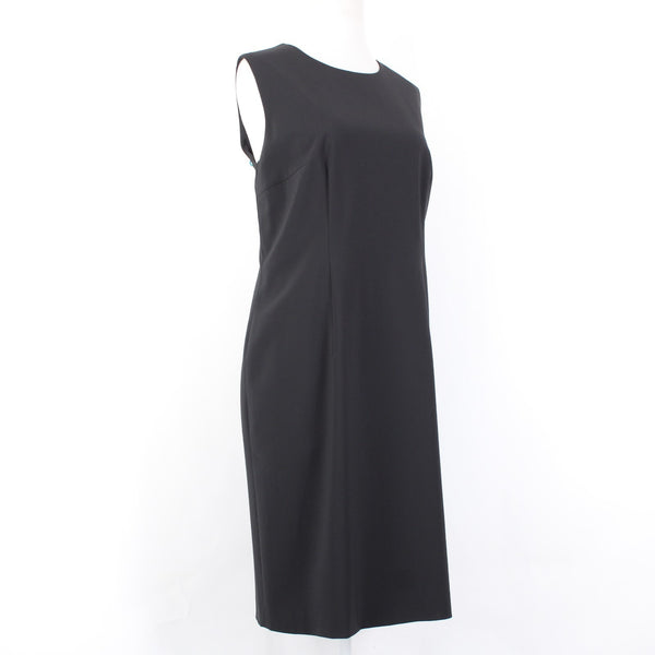 Boss Dress Sz 10 Black Unlined Simple Sleeveless Virgin Wool Knee Length Dress