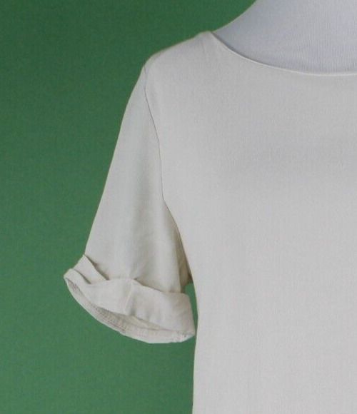 Interi Sz S Ivory Lined Round Neck Cuffed Short Sleeve Pullover 100% Rayon Dress