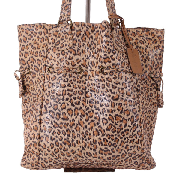 Neiman Marcus Purse 14 x 13 x 4 Brown Black Animal Print Shiny Fabric Shoulder