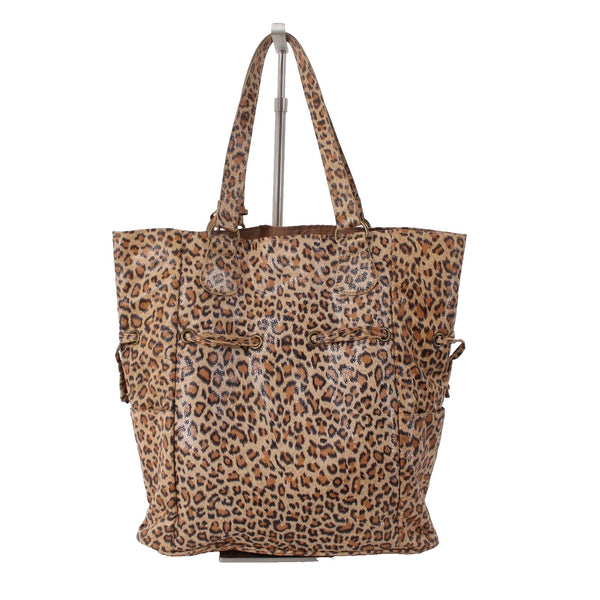 Neiman Marcus Purse 14 x 13 x 4 Brown Black Animal Print Shiny Fabric Shoulder