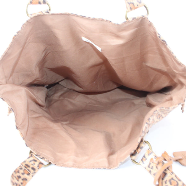Neiman Marcus Purse 14 x 13 x 4 Brown Black Animal Print Shiny Fabric Shoulder