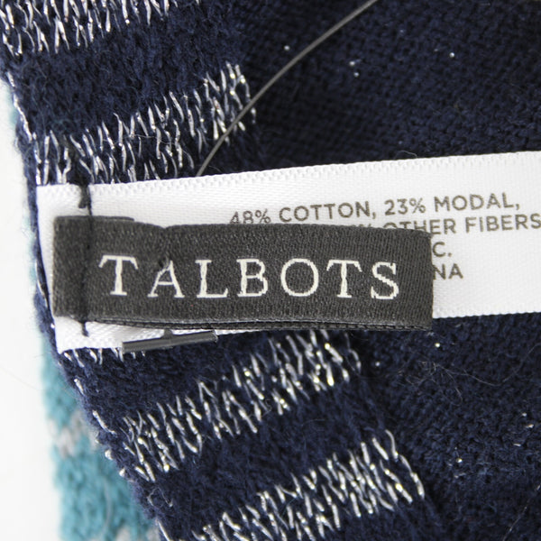 Talbots NEW $50 Navy Blue Silver Gray 76" x 8.5" Cotton Modal Scarf