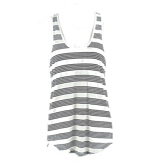 Lou & Grey NEW $25 Sz XS Black Ivory Stripe Polyester Rayon Linen Tank Top