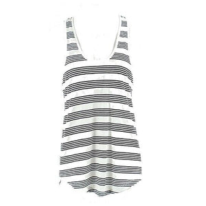 Lou & Grey NEW $25 Sz XS Black Ivory Stripe Polyester Rayon Linen Tank Top