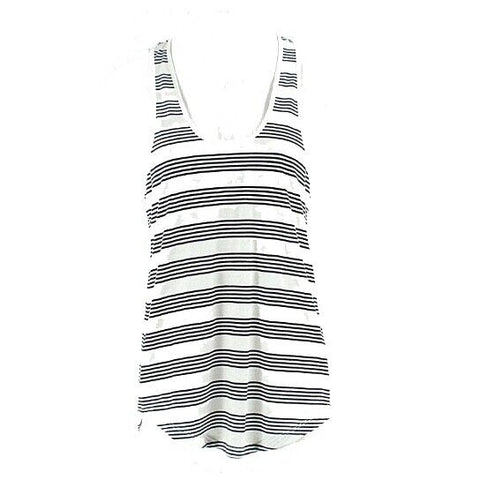Lou & Grey NEW $25 Sz XS Black Ivory Stripe Polyester Rayon Linen Tank Top