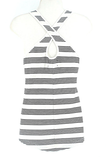 Lou & Grey NEW $25 Sz XS Black Ivory Stripe Polyester Rayon Linen Tank Top