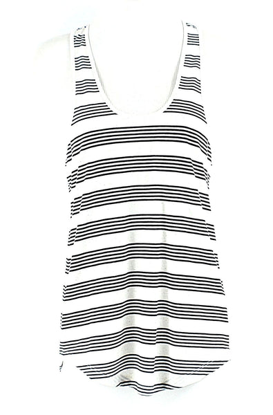Lou & Grey NEW $25 Sz XS Black Ivory Stripe Polyester Rayon Linen Tank Top